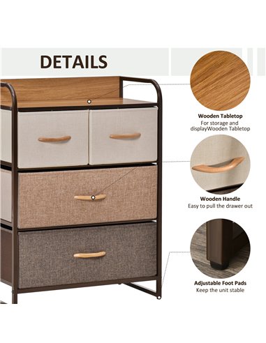 HOMCOM 4-Drawer Dresser, 3-Tier Storage Organizer, Tower Unit for Bedroom Hallway Closets with Steel Frame Wooden Top