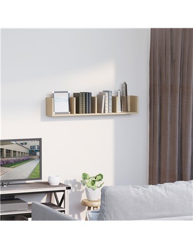 HOMCOM Wall Mount 84 CD / 56 DVD/Blu-ray/ Media Storage Rack 4 Cubes Wooden Shelf Organizer Unit Bookcase Display (Natural Wood 