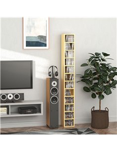 HOMCOM 12-tier Media Storage Cabinet 204 CDs Shelf Tower, Pine Wood Colour 833-135 2