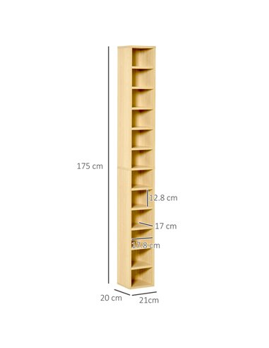 HOMCOM 12-tier Media Storage Cabinet 204 CDs Shelf Tower Multimedia Organizer Rack Stand Bookcase Display Unit 833-135