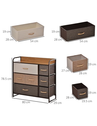 HOMCOM 7-Drawer Dresser, Fabric Chest of Drawers, 3-Tier Storage Organizer for Bedroom Hallway Entryway, Tower Unit with Steel F