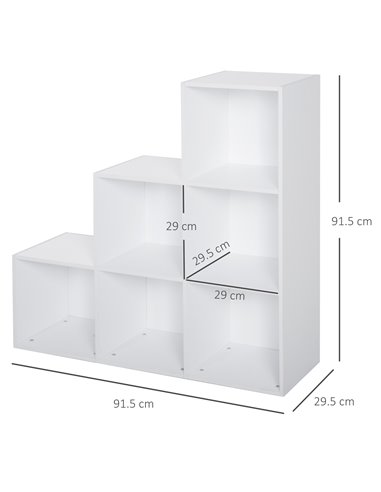 HOMCOM 3-Tier 6 Cube Step Storage Unit, Particle Board Bookcase and Organiser for Home Office, White 833-421WT