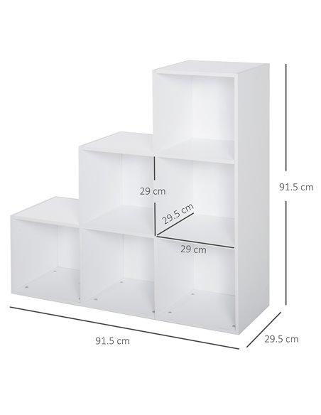 HOMCOM 3-Tier 6 Cube Step Storage Unit, Particle Board Bookcase and Organiser for Home Office, White 833-421WT - pic 68292 | FastDaddyshop