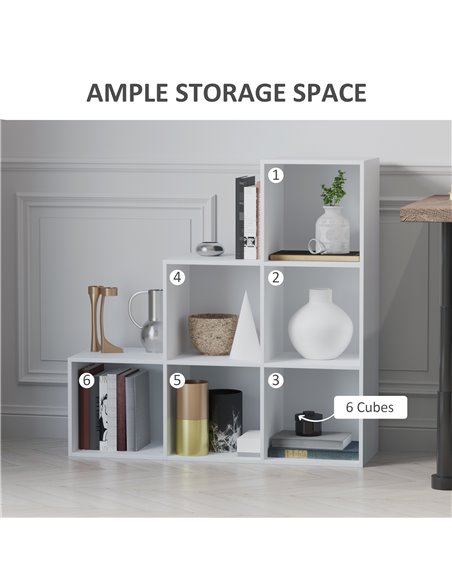 HOMCOM 3-Tier 6 Cube Step Storage Unit, Particle Board Bookcase and Organiser for Home Office, White 833-421WT - pic 68293 | FastDaddyshop