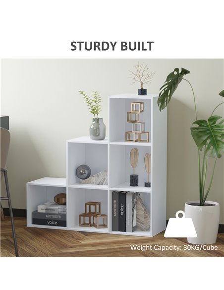 HOMCOM 3-Tier 6 Cube Step Storage Unit, Particle Board Bookcase and Organiser for Home Office, White 833-421WT - pic 68294 | FastDaddyshop