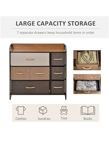 HOMCOM 7-Drawer Dresser, Fabric Chest of Drawers, 3-Tier Storage Organizer for Bedroom Hallway Entryway, Tower Unit with Steel F