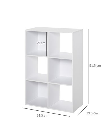 HOMCOM 6 Cubes Storage Unit, 3-Tier Particle Board Bookcase Organiser for Home Office, White 833-423WT