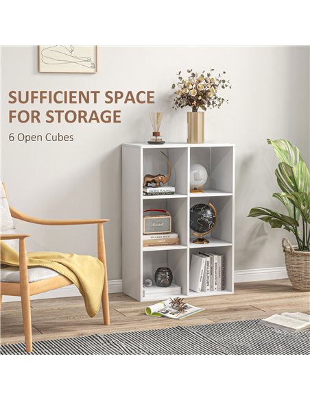 HOMCOM 6 Cubes Storage Unit, 3-Tier Particle Board Bookcase Organiser for Home Office, White 833-423WT - pic 68302 | FastDaddyshop