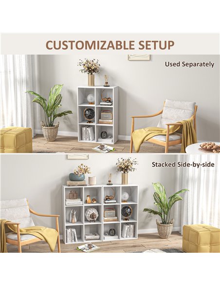 HOMCOM 6 Cubes Storage Unit, 3-Tier Particle Board Bookcase Organiser for Home Office, White 833-423WT - pic 68303 | FastDaddyshop