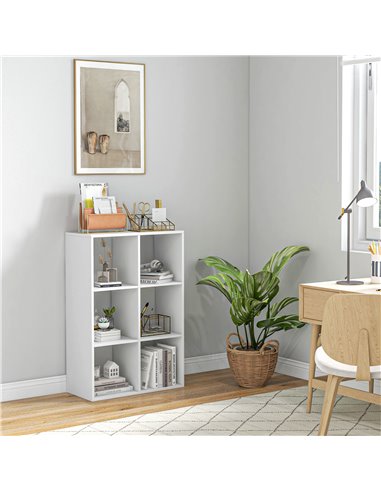 HOMCOM 6 Cubes Storage Unit, 3-Tier Particle Board Bookcase Organiser for Home Office, White 833-423WT