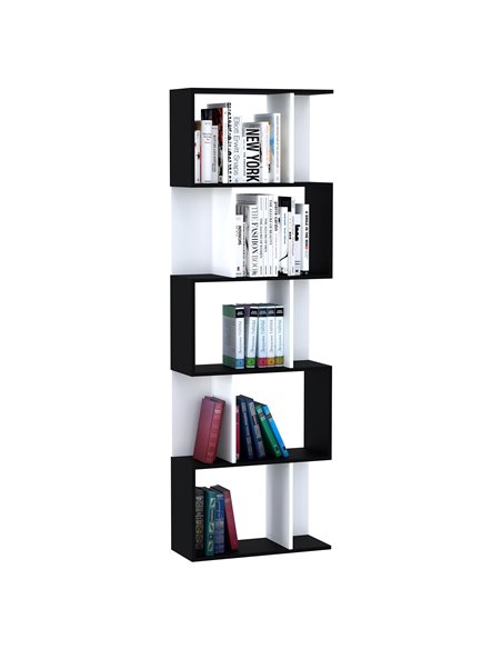 HOMCOM 5-Tier S-Shaped Bookcase, Stylish Storage and Display Shelving, Modern Room Divider, Black 833-450BK - pic 68317 | FastDaddyshop