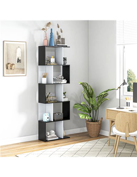 HOMCOM 5-Tier S-Shaped Bookcase, Stylish Storage and Display Shelving, Modern Room Divider, Black 833-450BK - pic 68318 | FastDaddyshop