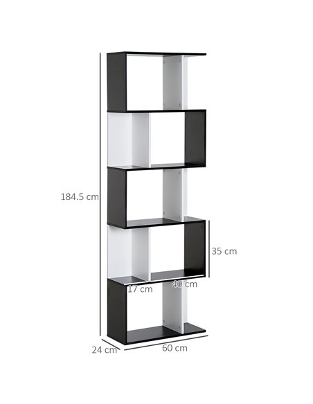 HOMCOM 5-Tier S-Shaped Bookcase, Stylish Storage and Display Shelving, Modern Room Divider, Black 833-450BK - pic 68319 | FastDaddyshop