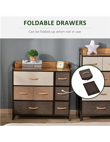 HOMCOM 7-Drawer Dresser, Fabric Chest of Drawers, 3-Tier Storage Organizer for Bedroom Hallway Entryway, Tower Unit with Steel F