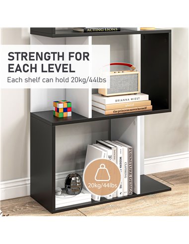 HOMCOM 5-Tier S-Shaped Bookcase, Stylish Storage and Display Shelving, Modern Room Divider, Black 833-450BK