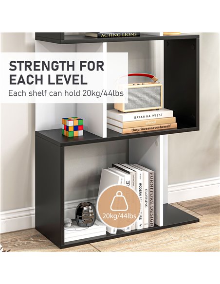 HOMCOM 5-Tier S-Shaped Bookcase, Stylish Storage and Display Shelving, Modern Room Divider, Black 833-450BK - pic 68321 | FastDaddyshop