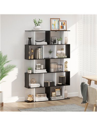 HOMCOM 5-Tier S-Shaped Bookcase, Stylish Storage and Display Shelving, Modern Room Divider, Black 833-450BK