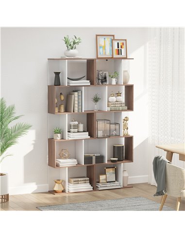 HOMCOM 5-tier Bookcase Storage Display Shelving S Shape design Unit Divider White 833-450