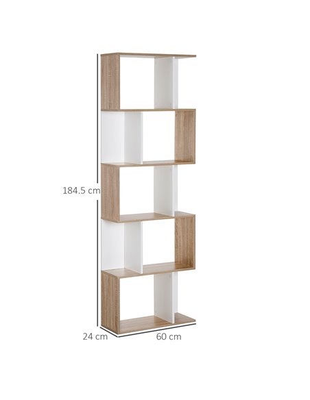 HOMCOM 5-tier Bookcase Storage Display Shelving S Shape design Unit Divider White 833-450 - pic 68328 | FastDaddyshop