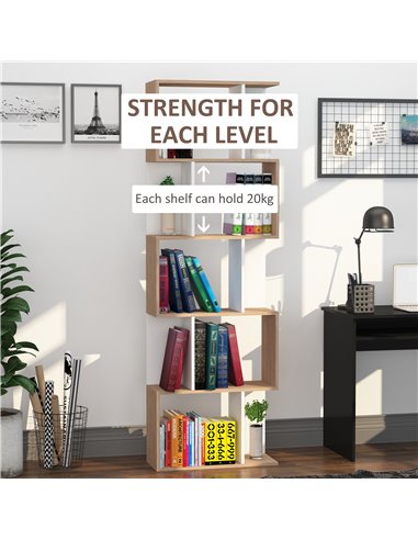 HOMCOM 5-tier Bookcase Storage Display Shelving S Shape design Unit Divider White 833-450