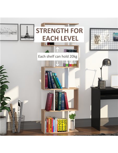 HOMCOM 5-tier Bookcase Storage Display Shelving S Shape design Unit Divider White 833-450 - pic 68329 | FastDaddyshop