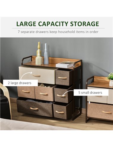 HOMCOM 7-Drawer Dresser, Fabric Chest of Drawers, 3-Tier Storage Organizer for Bedroom Hallway Entryway, Tower Unit with Steel F