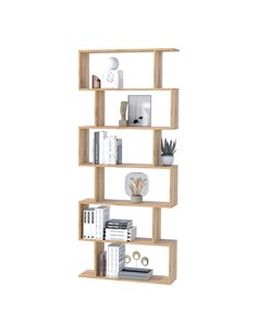 HOMCOM S Shape Wooden Storage Display with 6 Shelves, Room Divider Unit, Bookshelf, Bookcase, Oak 833-382