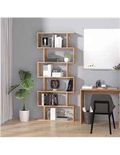 HOMCOM S Shape Wooden Storage Display with 6 Shelves, Room Divider Unit, Bookshelf, Bookcase, Oak 833-382 2