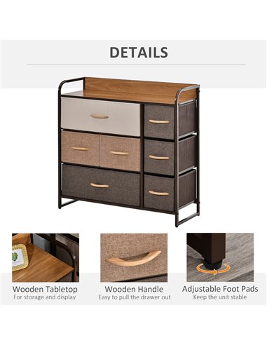 HOMCOM 7-Drawer Dresser, Fabric Chest of Drawers, 3-Tier Storage Organizer for Bedroom Hallway Entryway, Tower Unit with Steel F