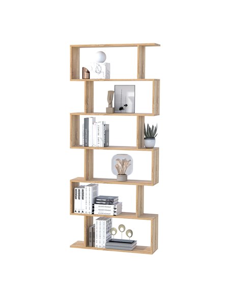 HOMCOM S Shape Wooden Storage Display with 6 Shelves, Room Divider Unit, Bookshelf, Bookcase, Oak 833-382 - pic 68341 | FastDaddyshop