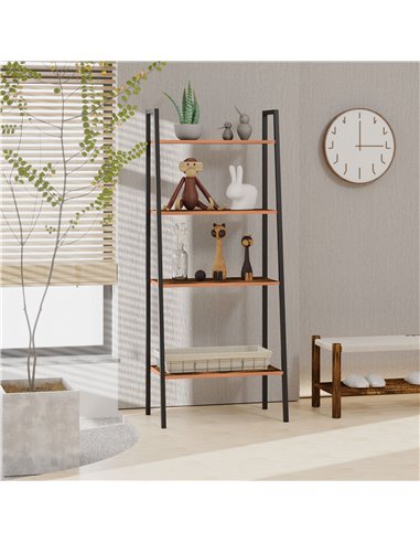 HOMCOM 4-Tier Vintage Ladder Shelf Bookcase Wood Storage Rack Stand Plants Display Black brown 833-604