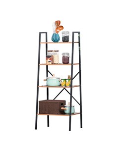 HOMCOM 4-Tier Vintage Ladder Shelf Bookcase Wood Storage Rack Stand Plants Display Black brown 833-604