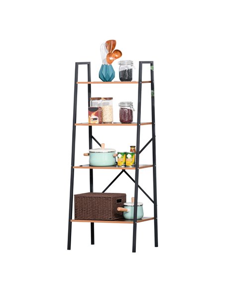 HOMCOM 4-Tier Vintage Ladder Shelf Bookcase Wood Storage Rack Stand Plants Display Black brown 833-604 - pic 68345 | FastDaddyshop