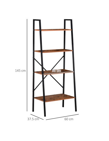HOMCOM 4-Tier Vintage Ladder Shelf Bookcase Wood Storage Rack Stand Plants Display Black brown 833-604 - pic 68346 | FastDaddyshop