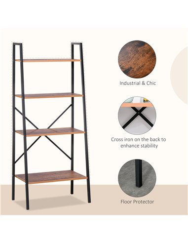 HOMCOM 4-Tier Vintage Ladder Shelf Bookcase Wood Storage Rack Stand Plants Display Black brown 833-604