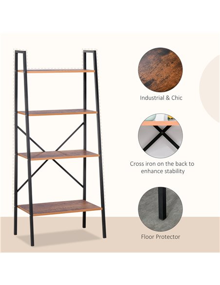 HOMCOM 4-Tier Vintage Ladder Shelf Bookcase Wood Storage Rack Stand Plants Display Black brown 833-604 - pic 68347 | FastDaddyshop