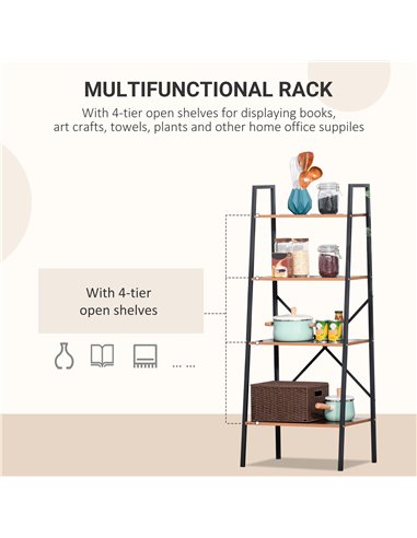 HOMCOM 4-Tier Vintage Ladder Shelf Bookcase Wood Storage Rack Stand Plants Display Black brown 833-604