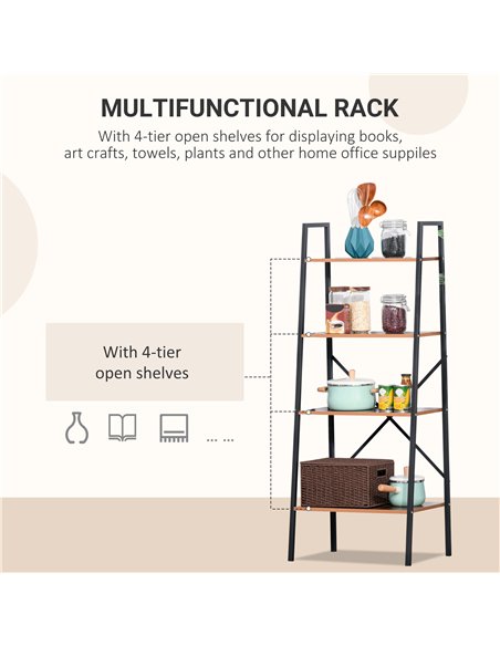 HOMCOM 4-Tier Vintage Ladder Shelf Bookcase Wood Storage Rack Stand Plants Display Black brown 833-604 - pic 68348 | FastDaddyshop