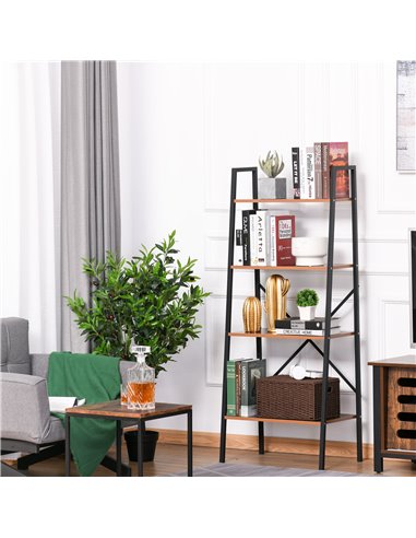 HOMCOM 4-Tier Vintage Ladder Shelf Bookcase Wood Storage Rack Stand Plants Display Black brown 833-604