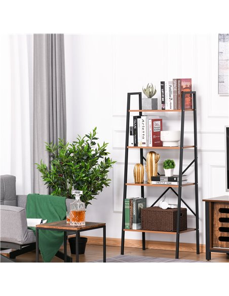 HOMCOM 4-Tier Vintage Ladder Shelf Bookcase Wood Storage Rack Stand Plants Display Black brown 833-604 - pic 68349 | FastDaddyshop