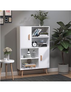 HOMCOM Sideboard Bookshelf Free Standing Bookcase Shelves Unit Display Storage Cabinet Wooden Leg w/ Two Doors White 836-113WT 2