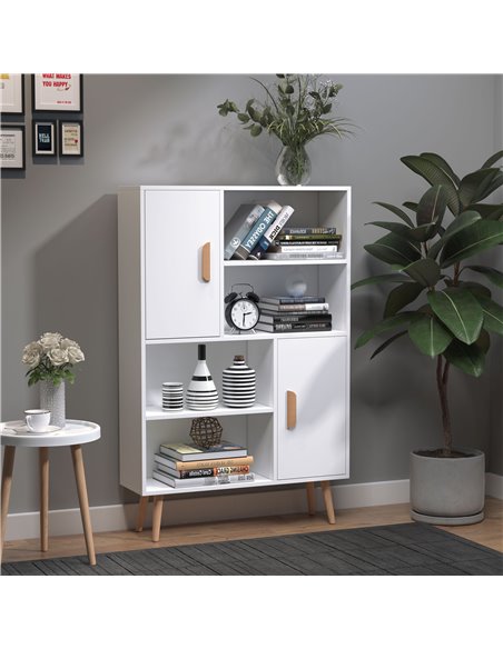 HOMCOM Sideboard Bookshelf Free Standing Bookcase Shelves Unit Display Storage Cabinet Wooden Leg w/ Two Doors White 836-113WT - pic 68353 | FastDaddyshop