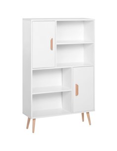 HOMCOM Sideboard Bookshelf Free Standing Bookcase Shelves Unit Display Storage Cabinet Wooden Leg w/ Two Doors White 836-113WT