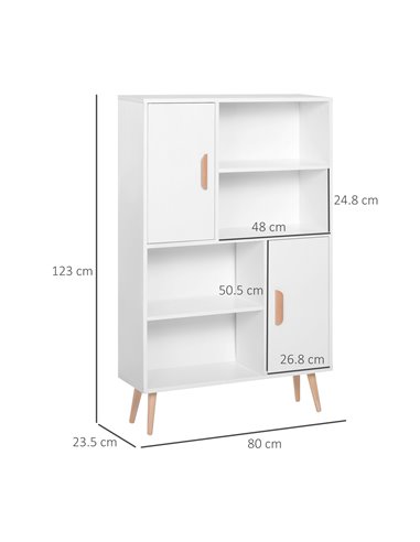 HOMCOM Sideboard Bookshelf Free Standing Bookcase Shelves Unit Display Storage Cabinet Wooden Leg w/ Two Doors White 836-113WT