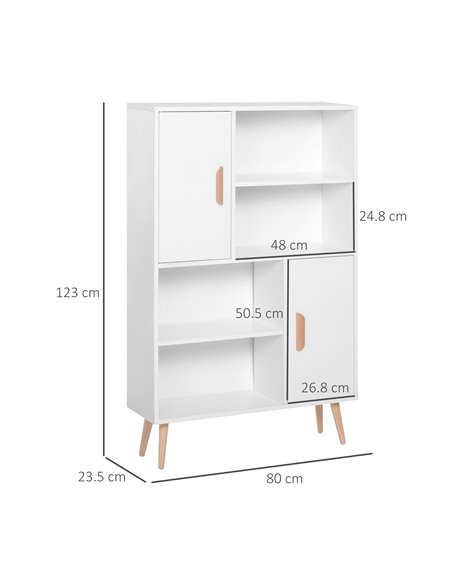 HOMCOM Sideboard Bookshelf Free Standing Bookcase Shelves Unit Display Storage Cabinet Wooden Leg w/ Two Doors White 836-113WT - pic 68355 | FastDaddyshop