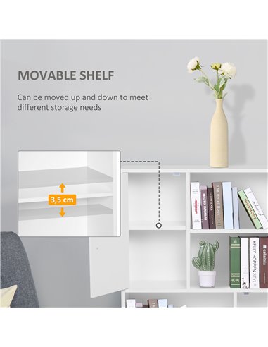 HOMCOM Sideboard Bookshelf Free Standing Bookcase Shelves Unit Display Storage Cabinet Wooden Leg w/ Two Doors White 836-113WT