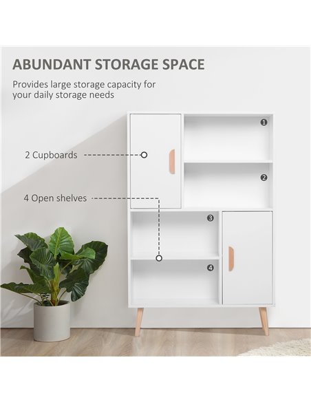 HOMCOM Sideboard Bookshelf Free Standing Bookcase Shelves Unit Display Storage Cabinet Wooden Leg w/ Two Doors White 836-113WT - pic 68357 | FastDaddyshop