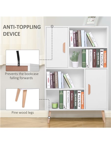 HOMCOM Sideboard Bookshelf Free Standing Bookcase Shelves Unit Display Storage Cabinet Wooden Leg w/ Two Doors White 836-113WT - pic 68358 | FastDaddyshop