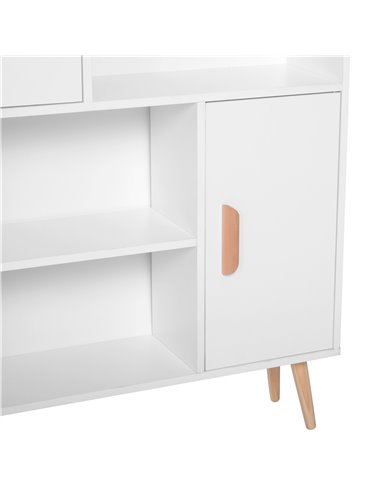HOMCOM Sideboard Bookshelf Free Standing Bookcase Shelves Unit Display Storage Cabinet Wooden Leg w/ Two Doors White 836-113WT