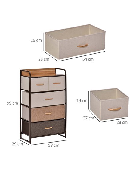 HOMCOM 5-Drawer Dresser Tower 3-Tier Storage Organizer with Steel Frame Wooden Top for Bedroom Hallway Closets - pic 6837 | FastDaddyshop